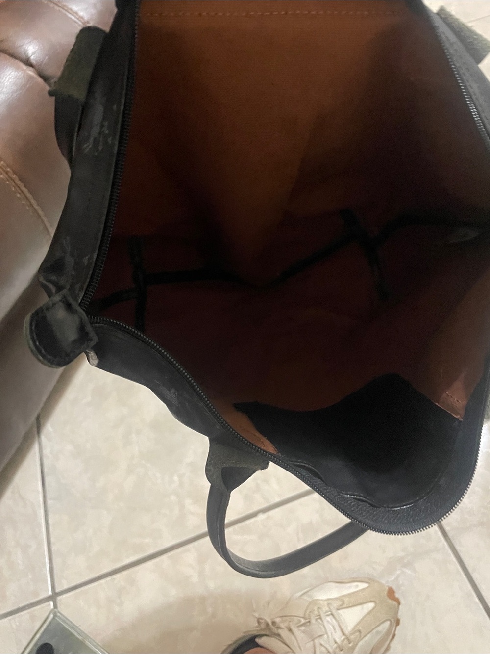 Longchamp Black Leather-Trimmed Tote with Printed Nylon - Picture 6 of 14